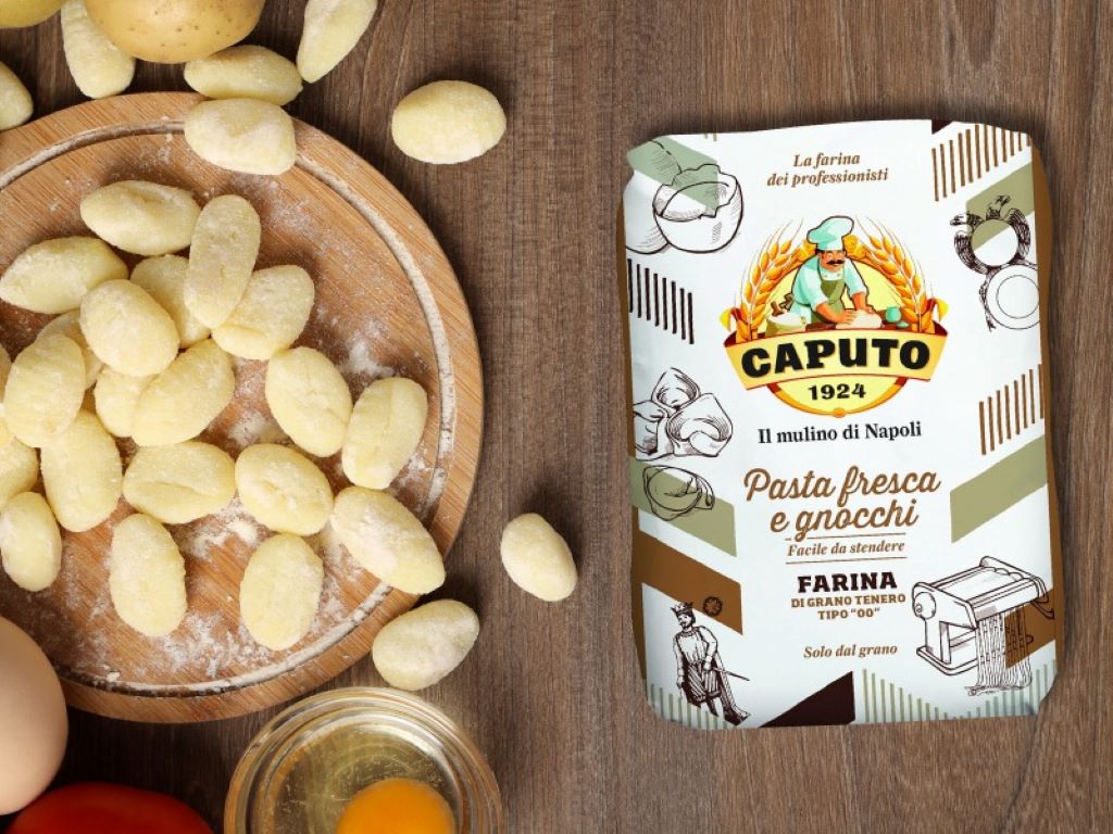 Antimo Caputo 00 Flour bag next to freshly rolled pasta