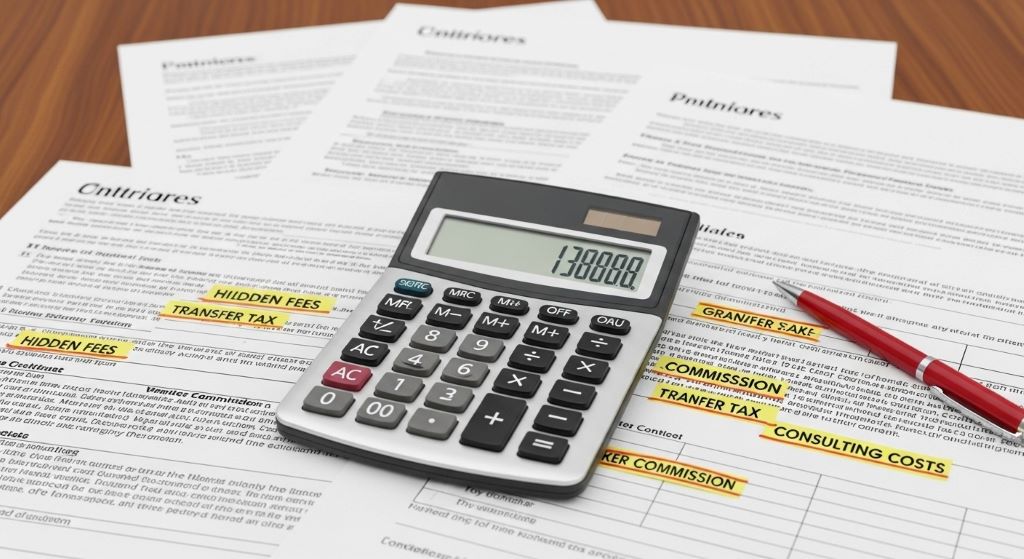Calculator and paperwork showing hidden costs and fees in business ownership transfer transaction
