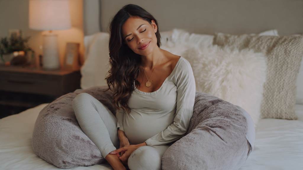 Close-up of Momcozy maternity body pillow's removable jersey cotton cover, showcasing breathable fabric for cool, everyday comfort.