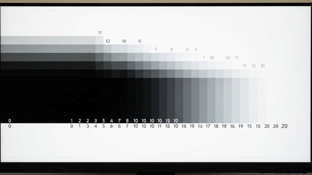 Black crush test pattern showing graduated gray levels from 0 to 20 on VA panel display