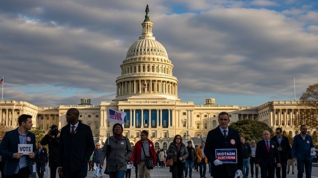 United States Capitol building representing Congress where senators and representatives are elected during midterm elections
