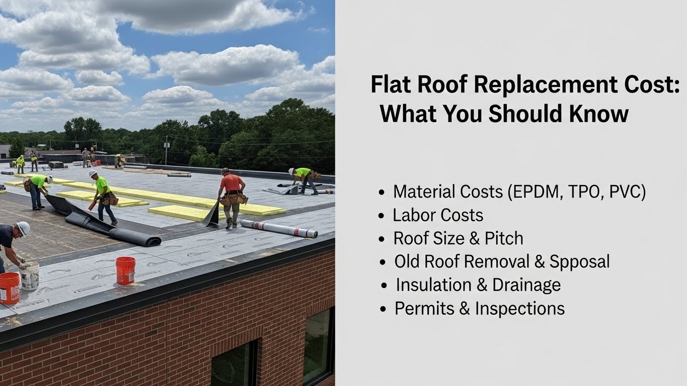 Flat roof replacement process on residential building