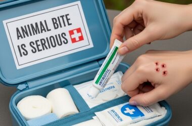 Animal bite wound infection signs on human skin