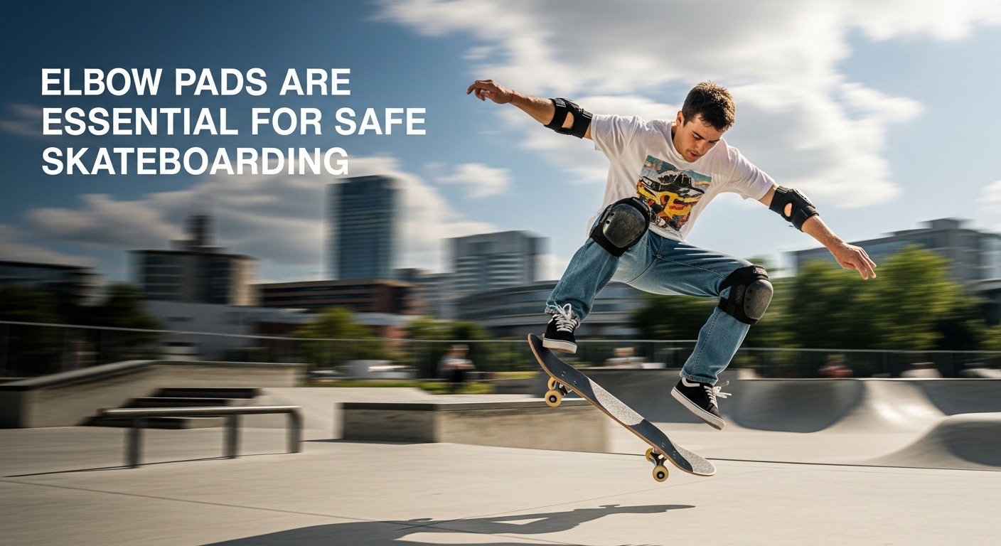 Close-up of skateboard elbow protection during park skating