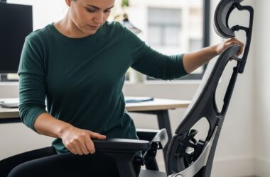 ergonomic office chair adjustment guide showing seat height and lumbar support