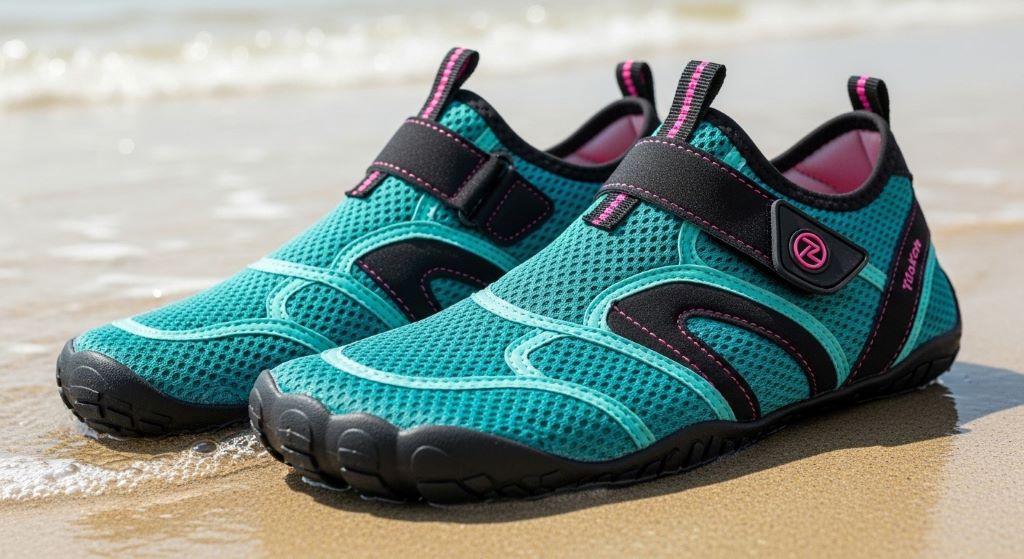 Affordable neoprene and mesh water shoes designed for women's surfing and beach activities