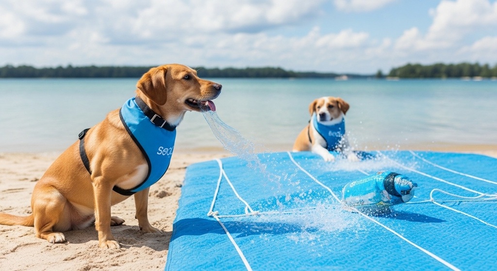 Dog drinking water on a hot summer day