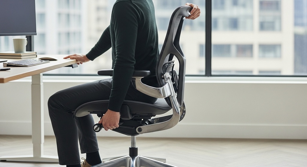 seat depth adjustment demonstration on ergonomic office chair