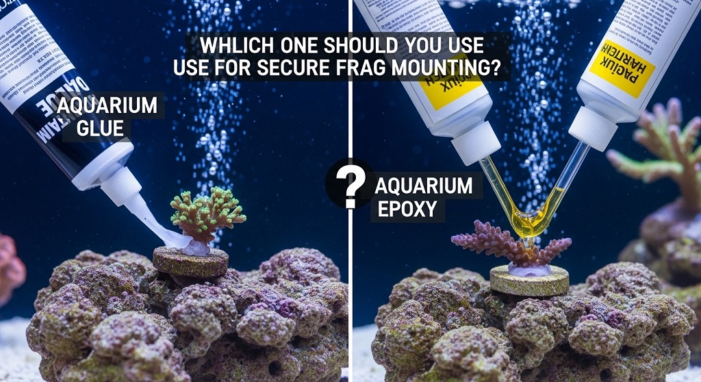 Aquarium glue vs epoxy comparison for coral frag mounting in reef tank