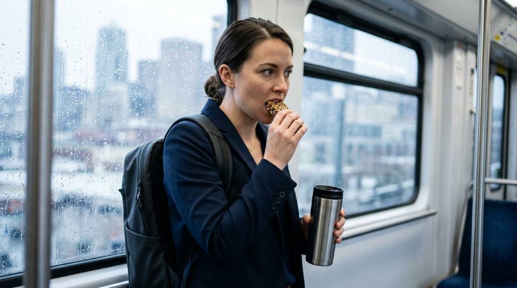 Seattle professional preparing a plant-based protein breakfast before work