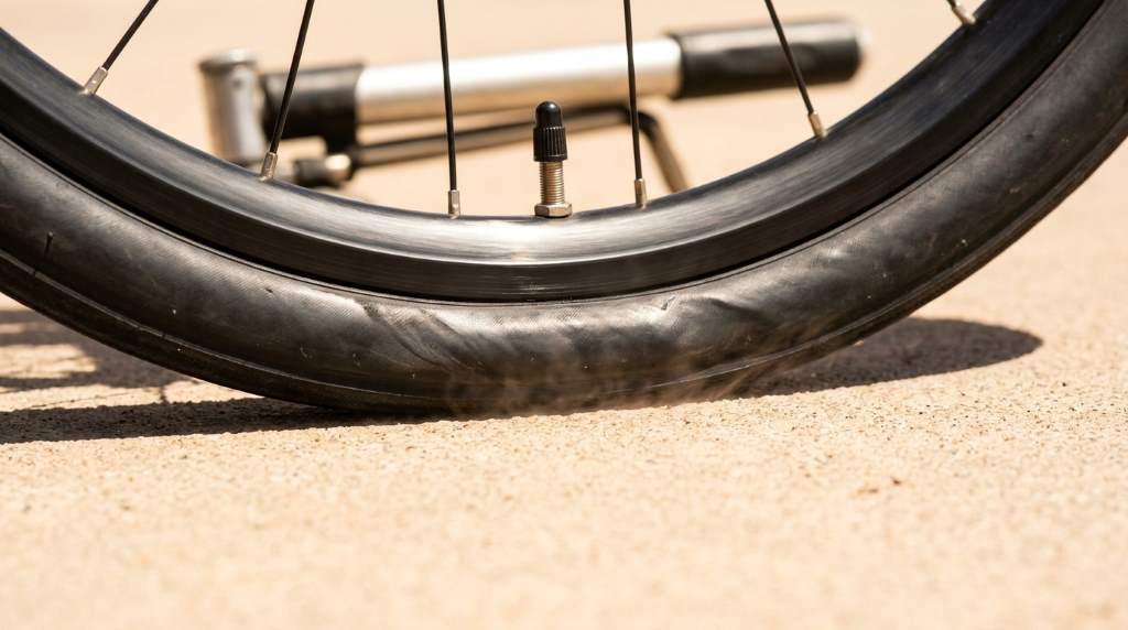 Bike pump inflating mountain bike tire correctly