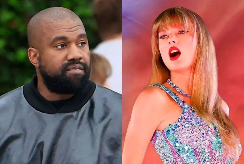 Kanye West and Taylor Swift discussion concept with Nashville skyline