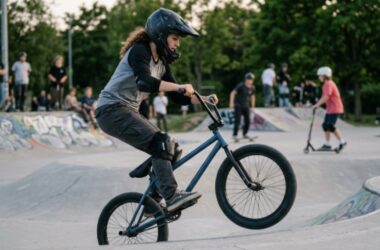 Beginner learning BMX biking skills on a BMX bike