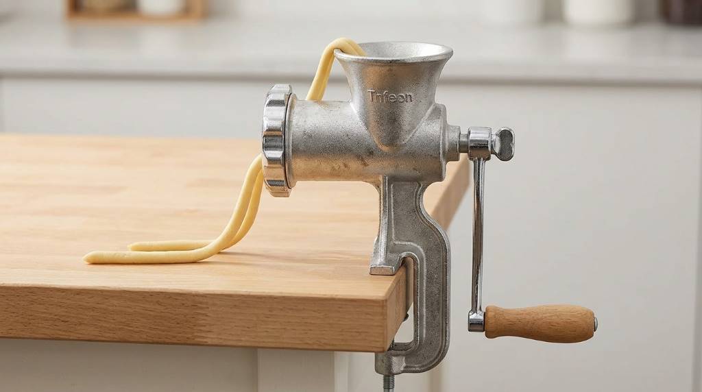 Stainless steel Tnfeeon cavatelli pasta maker close-up