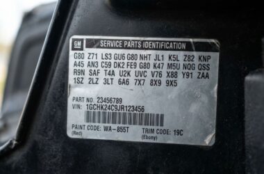 GM RPO code label showing vehicle build options